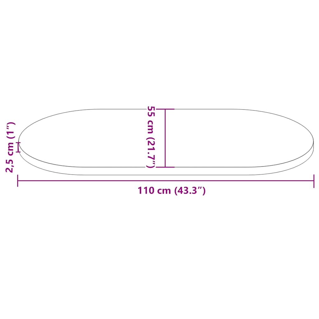 Table Top White 110x55x2,5 cm Solid Wood Pine Oval