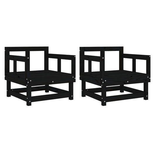 Garden Chairs 2 pcs Black Solid Wood Pine Garden Chairs 2 pcs Black Solid Wood Pine