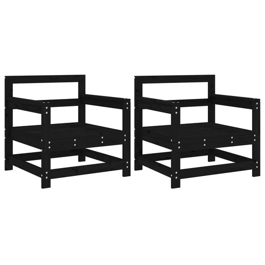 Garden Chairs 2 pcs Black Solid Wood Pine Garden Chairs 2 pcs Black Solid Wood Pine