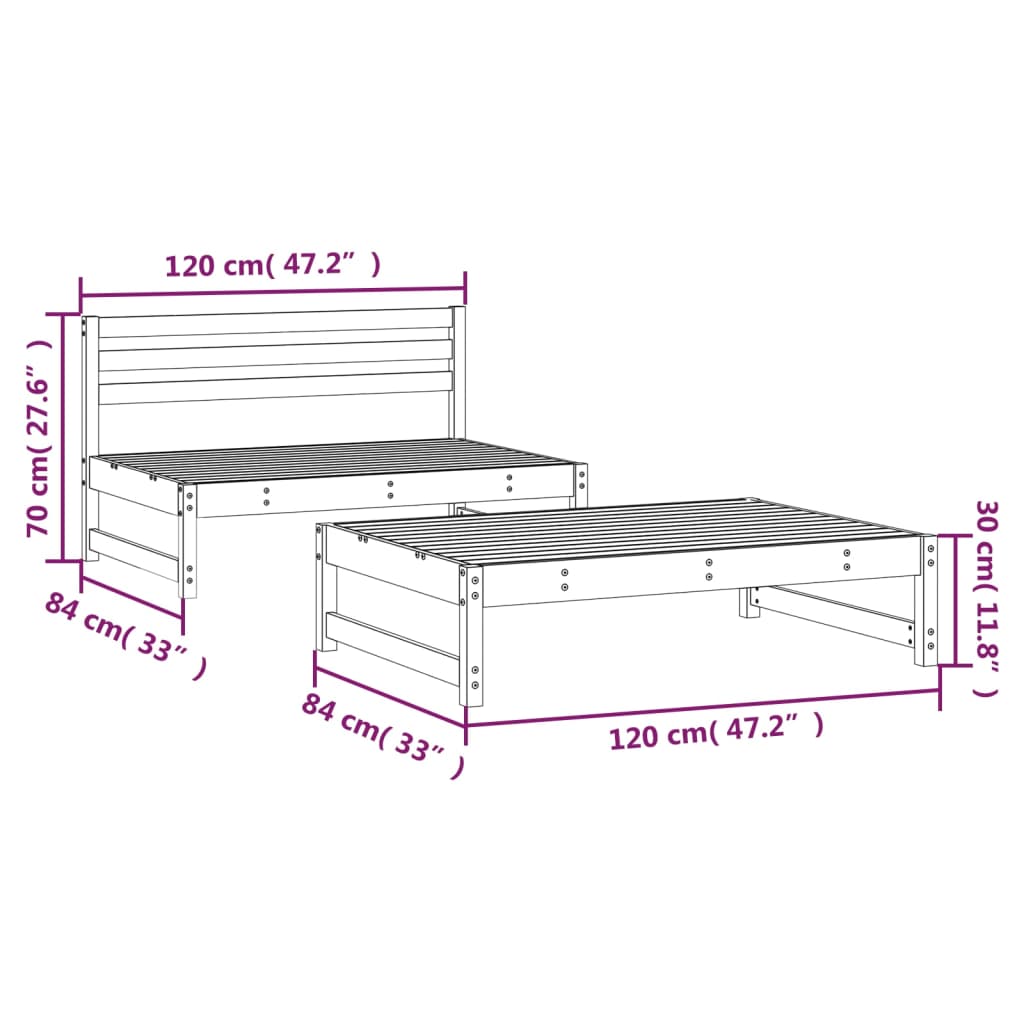 2 Piece Garden Lounge Set Grey Solid Wood Pine