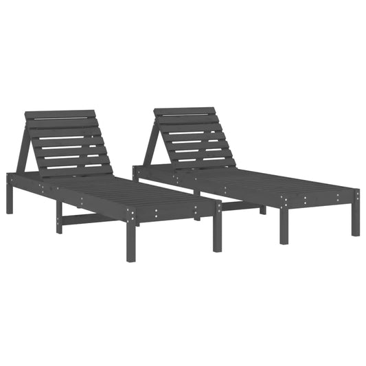 Sun Loungers 2 pcs Grey 199.5x60x74 cm Solid Wood Pine Sun Loungers 2 pcs Grey 199.5x60x74 cm Solid Wood Pine