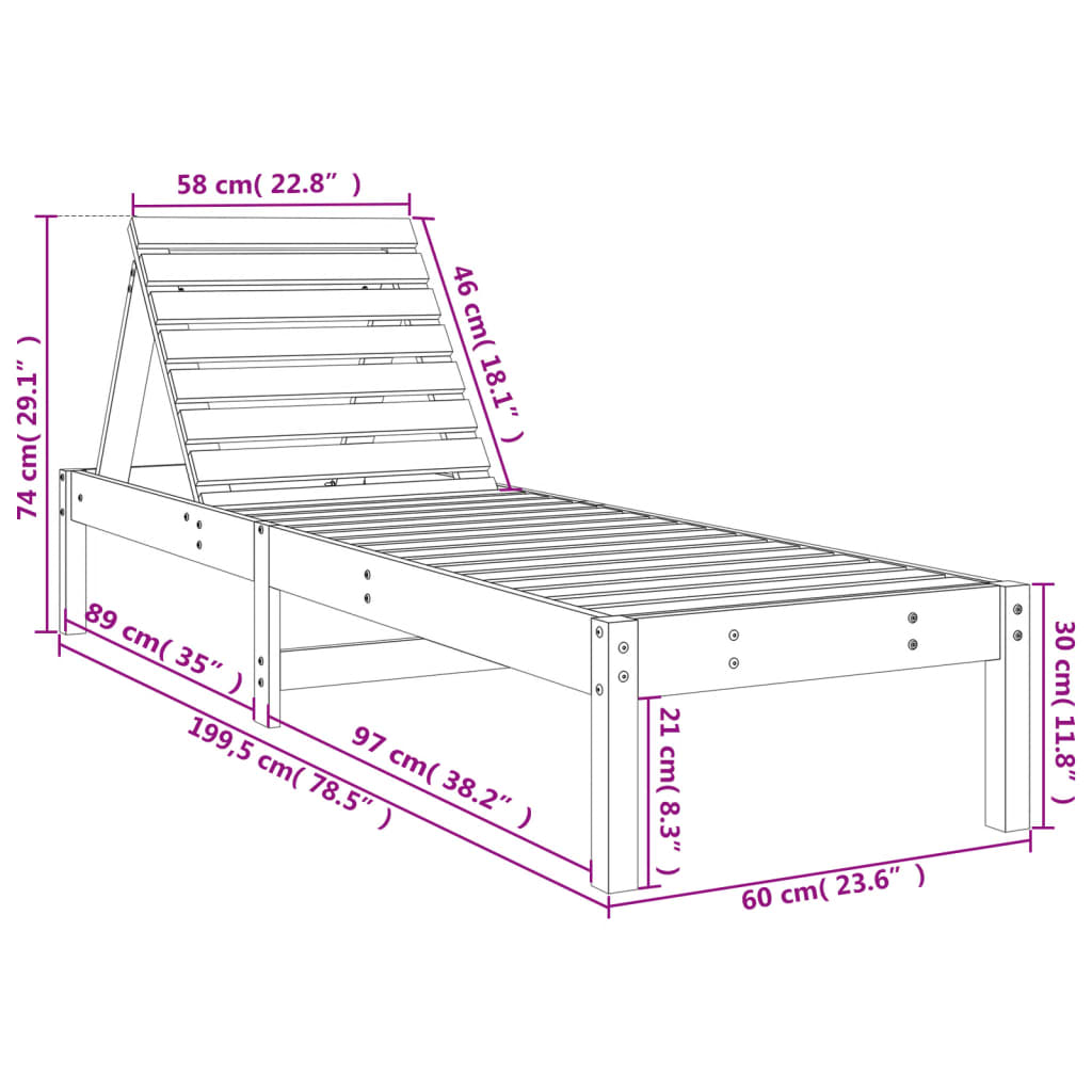 Sun Loungers 2 pcs Grey 199,5x60x74 cm Solid Wood Pine