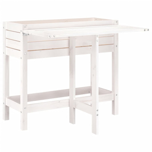 Garden Planter with Folding Tabletop White Solid Wood Pine Garden Planter with Folding Tabletop White Solid Wood Pine