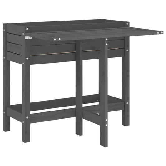 Garden Planter with Folding Tabletop Grey Solid Wood Pine Garden Planter with Folding Tabletop Grey Solid Wood Pine