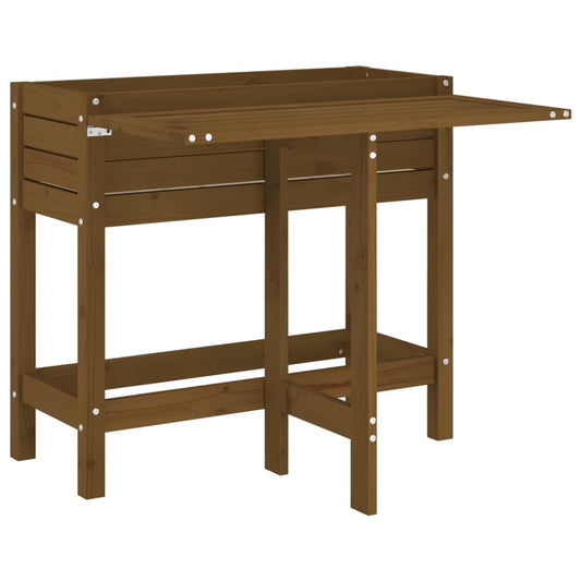 Garden Planter with Folding Tabletop Honey Brown Solid Wood Pine Garden Planter with Folding Tabletop Honey Brown Solid Wood Pine