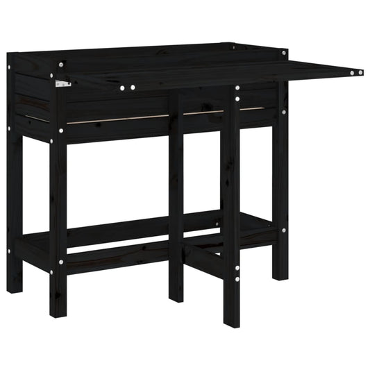 Garden Planter with Folding Tabletop Black Solid Wood Pine Garden Planter with Folding Tabletop Black Solid Wood Pine