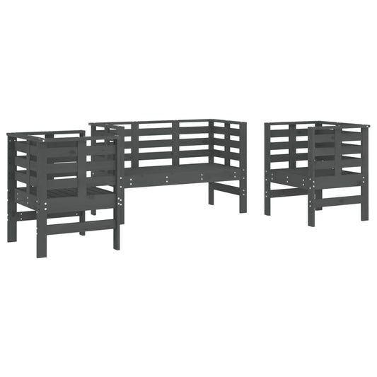 3 Piece Garden Lounge Set Grey Solid Wood Pine 3 Piece Garden Lounge Set Grey Solid Wood Pine