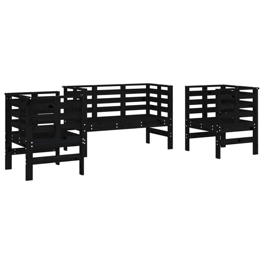 3 Piece Garden Lounge Set Black Solid Wood Pine 3 Piece Garden Lounge Set Black Solid Wood Pine