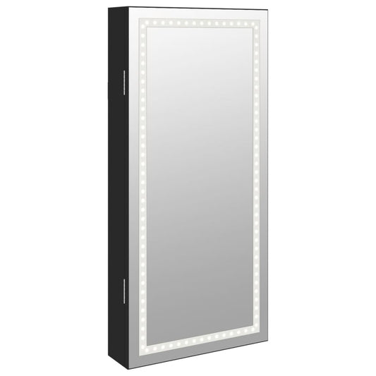 Mirror Jewellery Cabinet with LED Lights Wall Mounted Black Mirror Jewellery Cabinet with LED Lights Wall Mounted Black