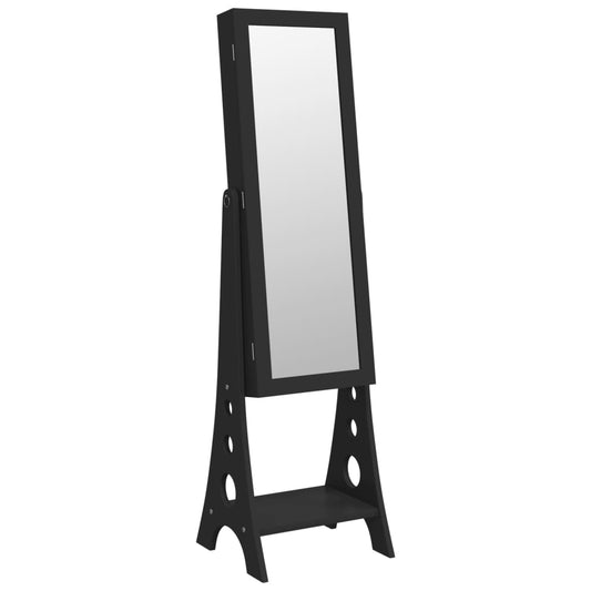 Mirror Jewellery Cabinet with LED Lights Free Standing Black Mirror Jewellery Cabinet with LED Lights Free Standing Black