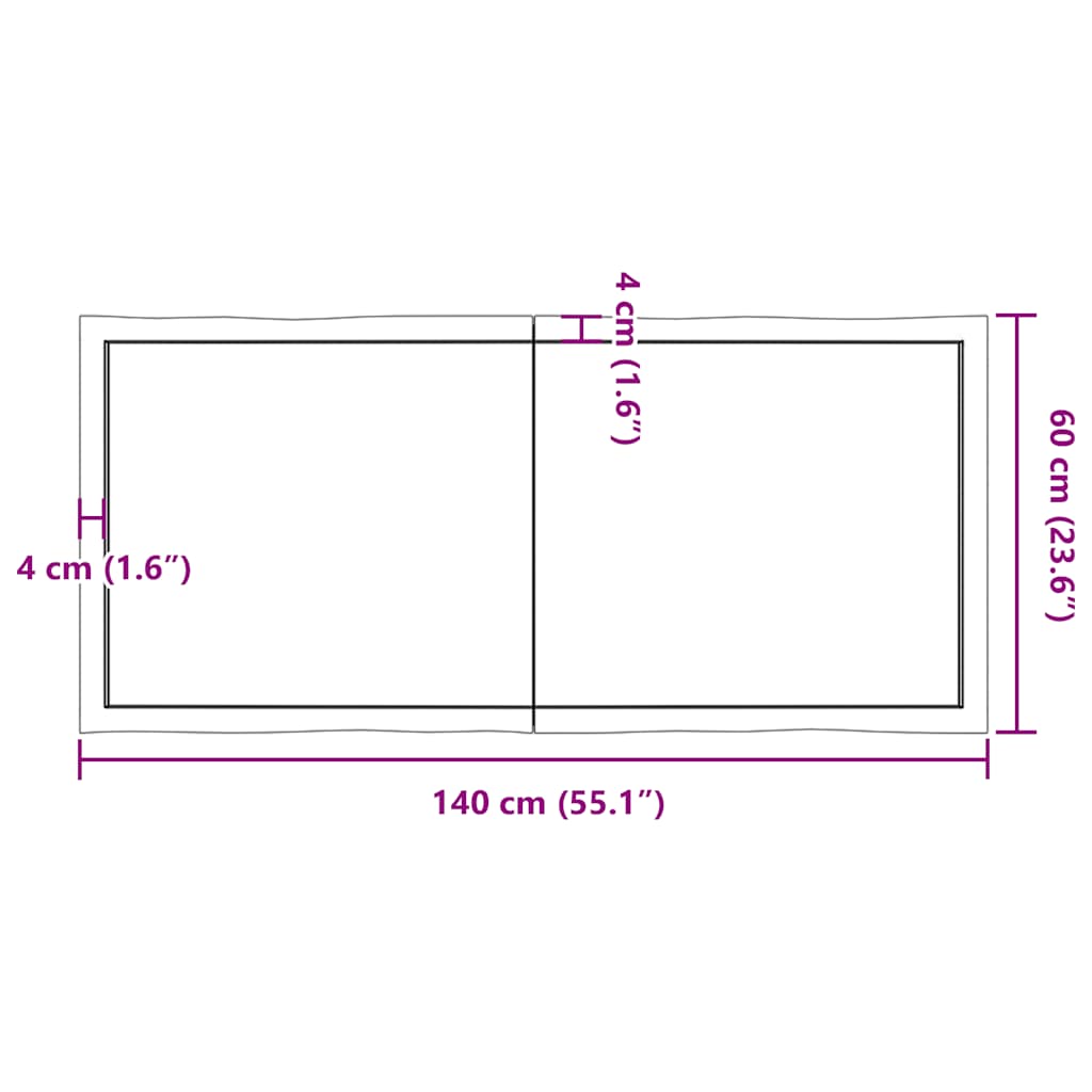Table Top Light Brown 140x60x(2-6) cm Live Edge