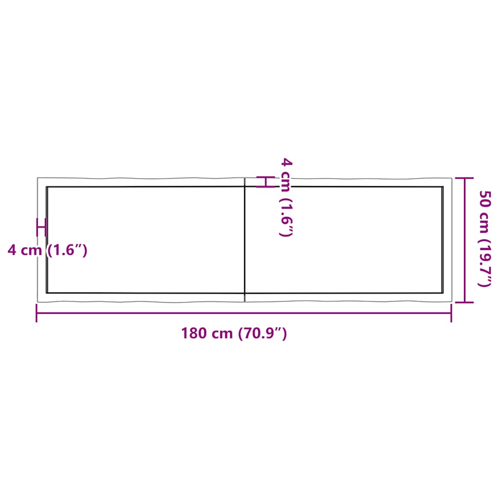 Table Top Light Brown 180x50x(2-4) cm Live Edge