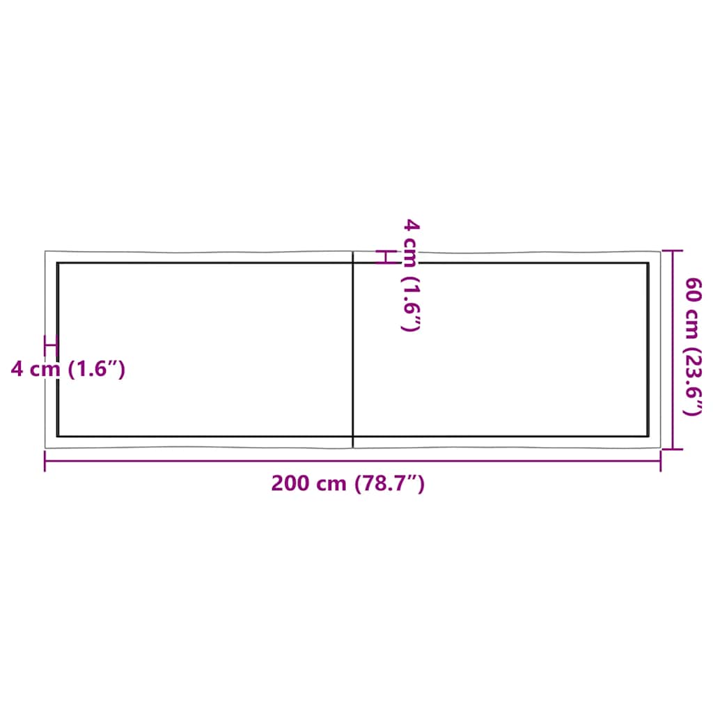 Table Top Dark Brown 200x60x(2-4) cm Treated Solid Wood Live Edge
