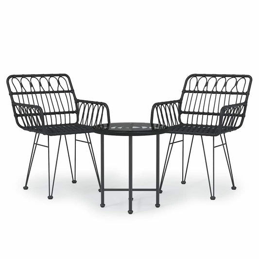 3 Piece Garden Dining Set Black Poly Rattan 3 Piece Garden Dining Set Black Poly Rattan