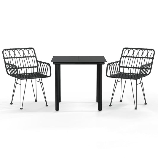3 Piece Garden Dining Set Black Poly Rattan 3 Piece Garden Dining Set Black Poly Rattan