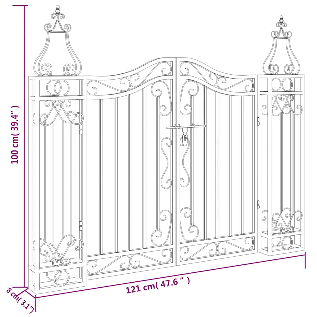 Garden Gate Black 121x8x100 cm Wrought Iron