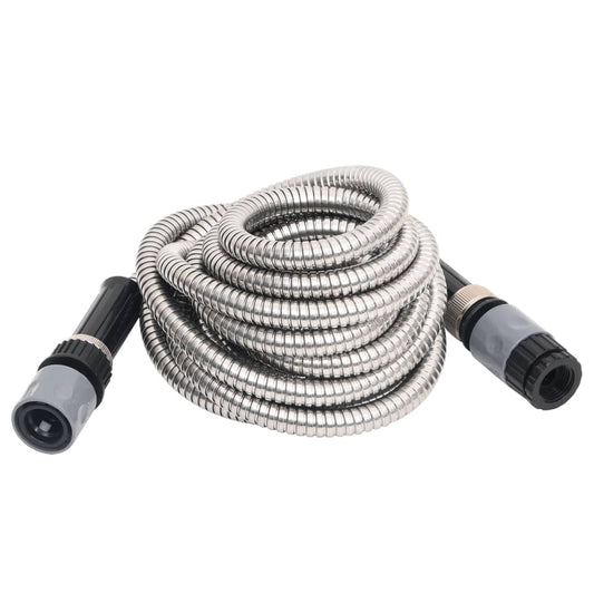 Garden Hose with Spray Nozzle Silver 0.6" 15 m Stainless Steel Garden Hose with Spray Nozzle Silver 0.6" 15 m Stainless Steel