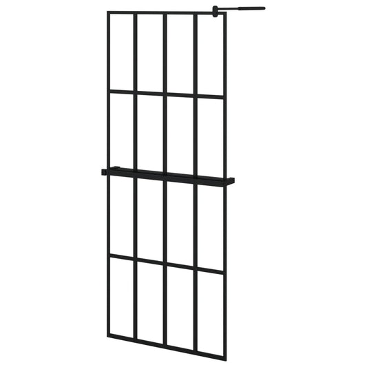 Walk-in Shower Wall with Shelf Black 80x195 cm ESG Glass&Aluminium Walk-in Shower Wall with Shelf Black 80x195 cm ESG Glass&Aluminium