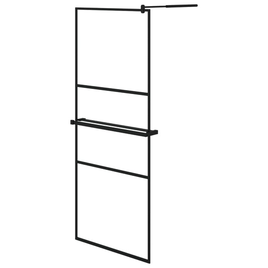 Walk-in Shower Wall with Shelf Black 80x195 cm ESG Glass&Aluminium Walk-in Shower Wall with Shelf Black 80x195 cm ESG Glass&Aluminium