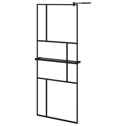 Walk-in Shower Wall with Shelf Black 80x195 cm ESG Glass&Aluminium Walk-in Shower Wall with Shelf Black 80x195 cm ESG Glass&Aluminium