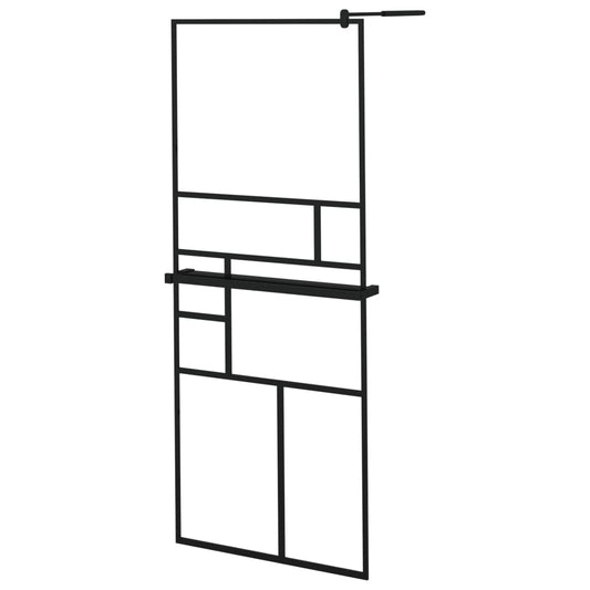 Walk-in Shower Wall with Shelf Black 80x195 cm ESG Glass&Aluminium Walk-in Shower Wall with Shelf Black 80x195 cm ESG Glass&Aluminium