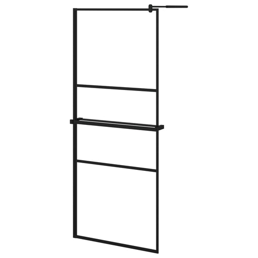 Walk-in Shower Wall with Shelf Black 80x195 cm ESG Glass&Aluminium Walk-in Shower Wall with Shelf Black 80x195 cm ESG Glass&Aluminium