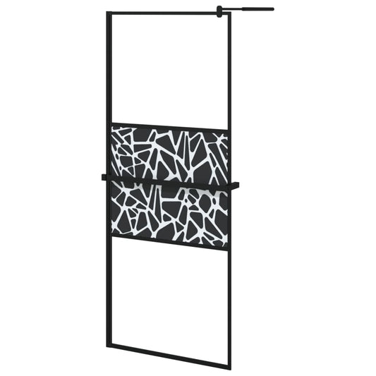 Walk-in Shower Wall with Shelf Black 80x195cm ESG Glass&Aluminium Walk-in Shower Wall with Shelf Black 80x195cm ESG Glass&Aluminium