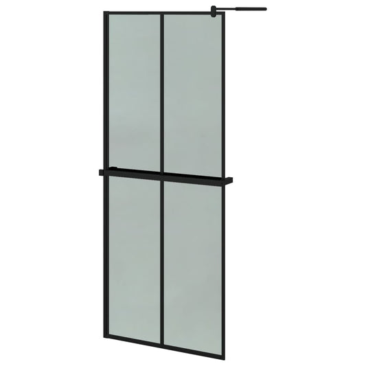 Walk-in Shower Wall with Shelf Black 80x195cm ESG Glass&Aluminium Walk-in Shower Wall with Shelf Black 80x195cm ESG Glass&Aluminium