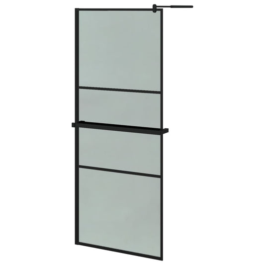 Walk-in Shower Wall with Shelf Black 80x195cm ESG Glass&Aluminium Walk-in Shower Wall with Shelf Black 80x195cm ESG Glass&Aluminium