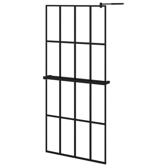 Walk-in Shower Wall with Shelf Black 90x195 cm ESG Glass&Aluminium Walk-in Shower Wall with Shelf Black 90x195 cm ESG Glass&Aluminium