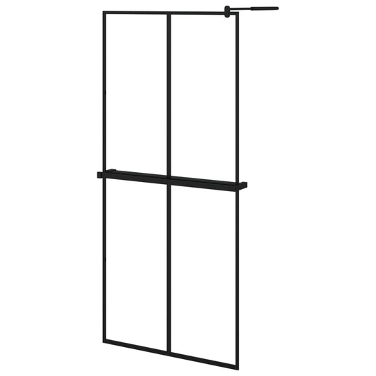Walk-in Shower Wall with Shelf Black 90x195 cm ESG Glass&Aluminium Walk-in Shower Wall with Shelf Black 90x195 cm ESG Glass&Aluminium