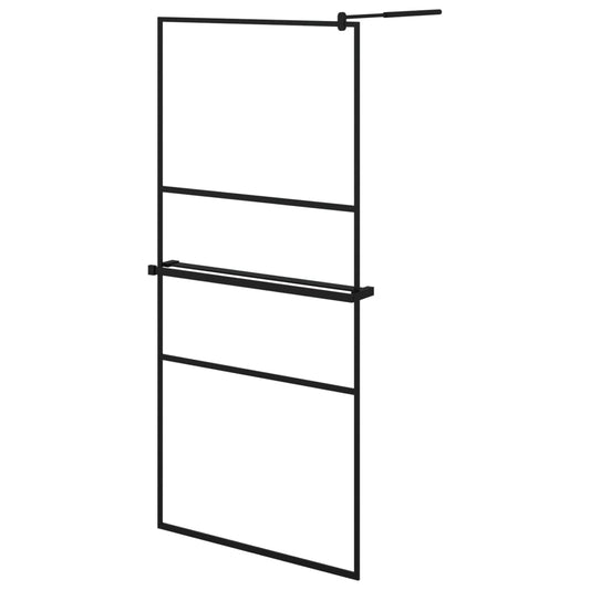 Walk-in Shower Wall with Shelf Black 90x195 cm ESG Glass&Aluminium Walk-in Shower Wall with Shelf Black 90x195 cm ESG Glass&Aluminium