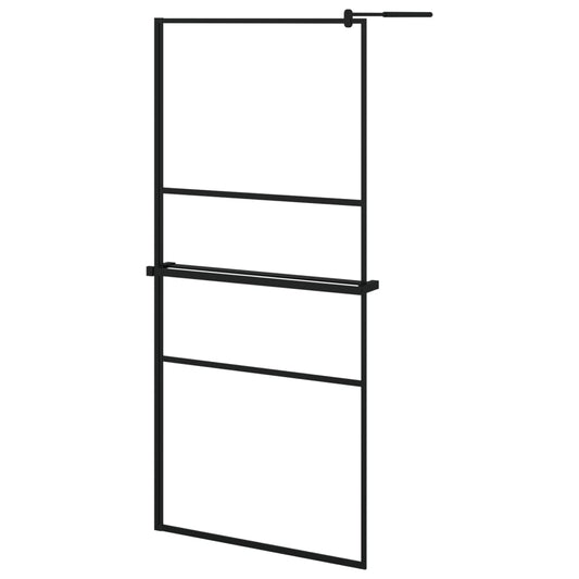 Walk-in Shower Wall with Shelf Black 90x195 cm ESG Glass&Aluminium Walk-in Shower Wall with Shelf Black 90x195 cm ESG Glass&Aluminium