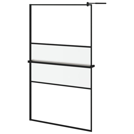 Walk-in Shower Wall with Shelf Black 115x195 cm ESG Glass&Aluminium Walk-in Shower Wall with Shelf Black 115x195 cm ESG Glass&Aluminium