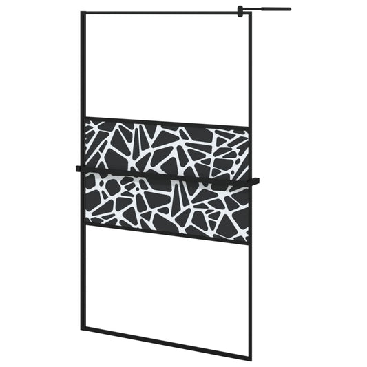 Walk-in Shower Wall with Shelf Black 115x195 cm ESG Glass&Aluminium Walk-in Shower Wall with Shelf Black 115x195 cm ESG Glass&Aluminium