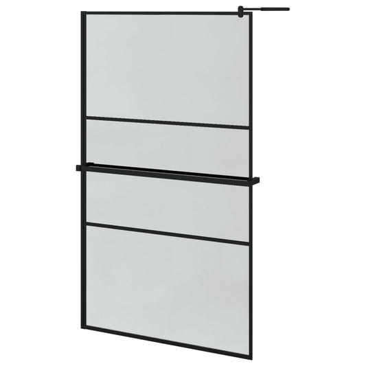 Walk-in Shower Wall with Shelf Black 115x195 cm Walk-in Shower Wall with Shelf Black 115x195 cm