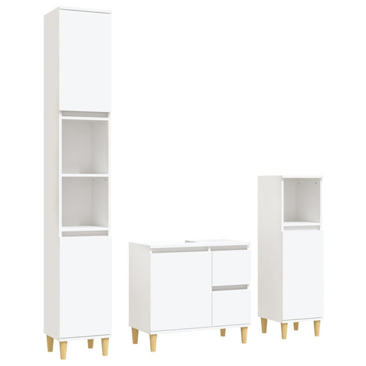 3 Piece Bathroom Cabinet Set White Engineered Wood 3 Piece Bathroom Cabinet Set White Engineered Wood