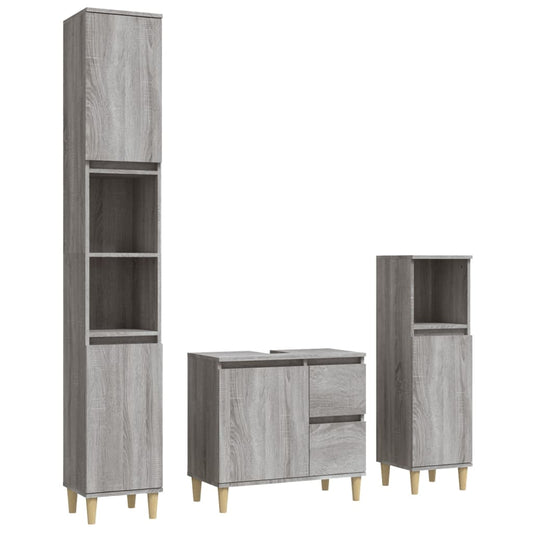 3 Piece Bathroom Cabinet Set Grey Sonoma Engineered Wood 3 Piece Bathroom Cabinet Set Grey Sonoma Engineered Wood
