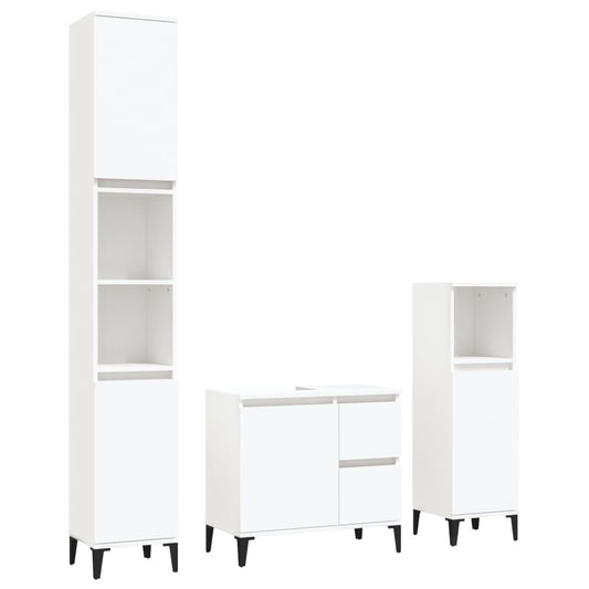 3 Piece Bathroom Cabinet Set White Engineered Wood 3 Piece Bathroom Cabinet Set White Engineered Wood