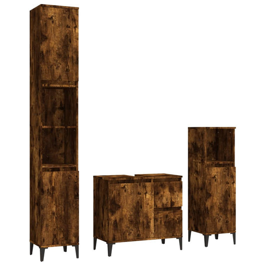3 Piece Bathroom Cabinet Set Smoked Oak Engineered Wood 3 Piece Bathroom Cabinet Set Smoked Oak Engineered Wood