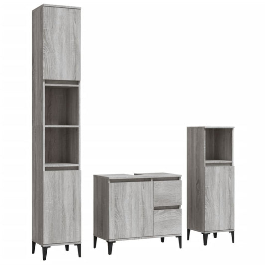 3 Piece Bathroom Cabinet Set Grey Sonoma Engineered Wood 3 Piece Bathroom Cabinet Set Grey Sonoma Engineered Wood