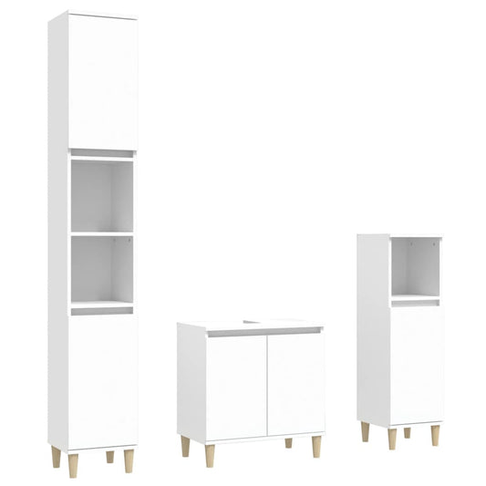 3 Piece Bathroom Furniture Set White Engineered Wood 3 Piece Bathroom Furniture Set White Engineered Wood