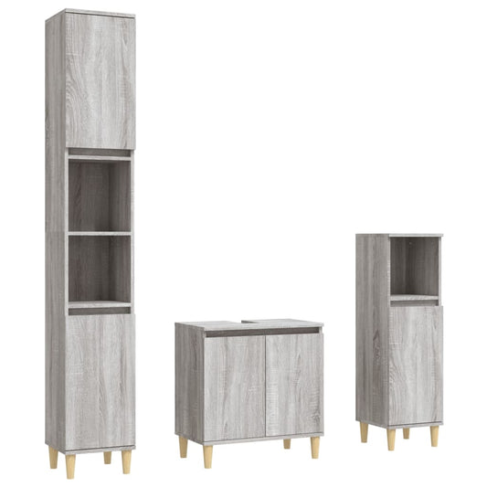 3 Piece Bathroom Furniture Set Grey Sonoma Engineered Wood 3 Piece Bathroom Furniture Set Grey Sonoma Engineered Wood