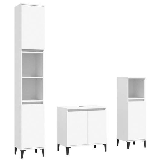 3 Piece Bathroom Furniture Set White Engineered Wood 3 Piece Bathroom Furniture Set White Engineered Wood