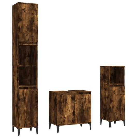 3 Piece Bathroom Furniture Set Smoked Oak Engineered Wood 3 Piece Bathroom Furniture Set Smoked Oak Engineered Wood