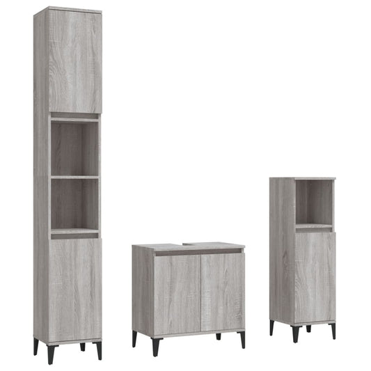 3 Piece Bathroom Furniture Set Grey Sonoma Engineered Wood 3 Piece Bathroom Furniture Set Grey Sonoma Engineered Wood