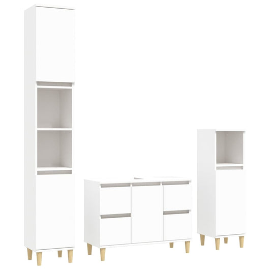3 Piece Bathroom Furniture Set White Engineered Wood 3 Piece Bathroom Furniture Set White Engineered Wood