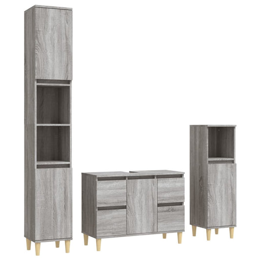 3 Piece Bathroom Furniture Set Grey Sonoma Engineered Wood 3 Piece Bathroom Furniture Set Grey Sonoma Engineered Wood