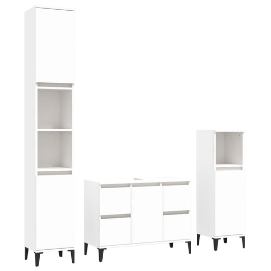 3 Piece Bathroom Furniture Set White Engineered Wood 3 Piece Bathroom Furniture Set White Engineered Wood