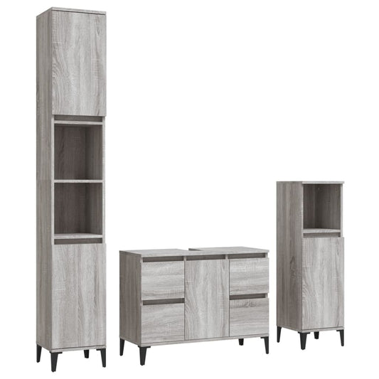 3 Piece Bathroom Furniture Set Grey Sonoma Engineered Wood 3 Piece Bathroom Furniture Set Grey Sonoma Engineered Wood